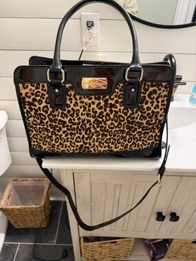 Cole Haan Leopard-Print Satchel in Brown and Black